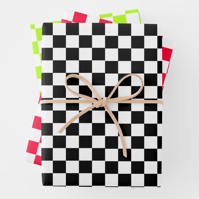 Retro Chess Checker Pattern 1960s Wrapping Paper Sheets (In situ)