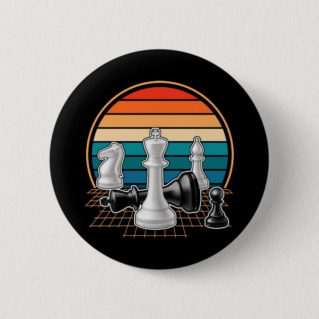 Retro Chess Pieces Board game Chess Lover Button (Front)