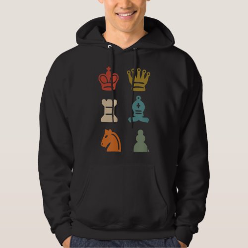 Retro Chess Pieces Checkmate King Queen Knight Roo Hoodie