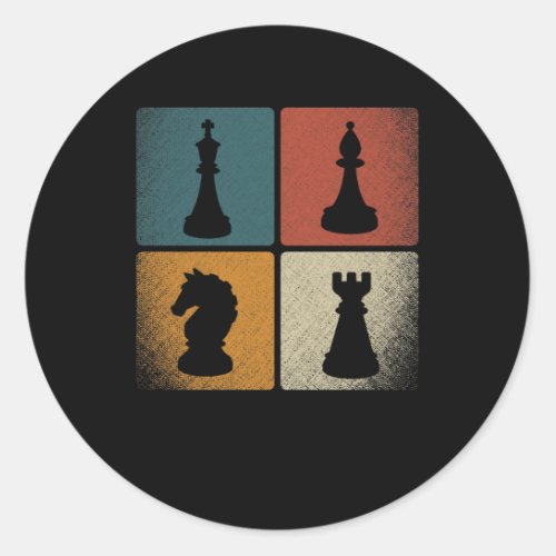 Retro Chess Pieces Crew Vintage Chess Lover Classic Round Sticker