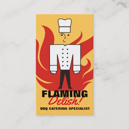 Retro chesty male chef flames catering culinary business card