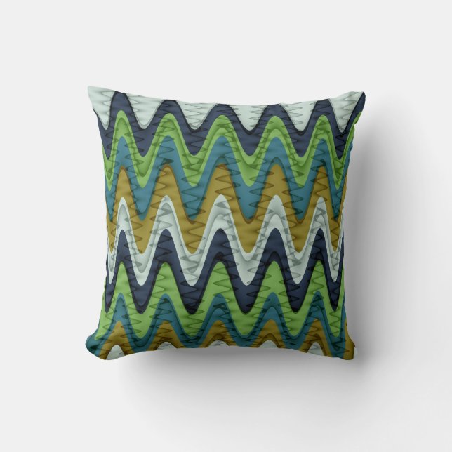 Retro Chevron and Wavy Stripes Pattern 2 Throw Pillow (Front)