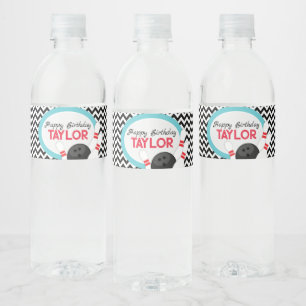 Retro Chevron Bowling Birthday Water Bottle Labels