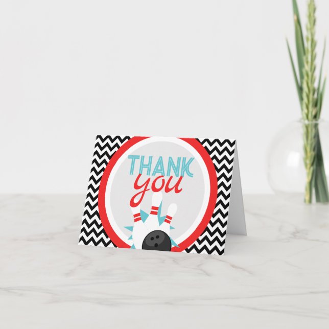 Retro Chevron Bowling Thank You Cards (Front)