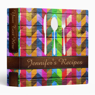 Retro Chevron Cookbook Wood Look #20 3 Ring Binder