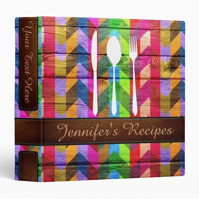 Retro Chevron Cookbook Wood Look #20 3 Ring Binder (Front/Spine)