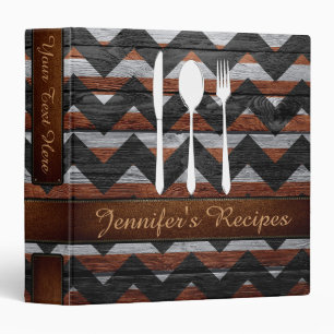 Retro Chevron Cookbook Wood Look #4 3 Ring Binder