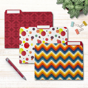 Retro Chevron Dots Burnt Red Patterns File Folder
