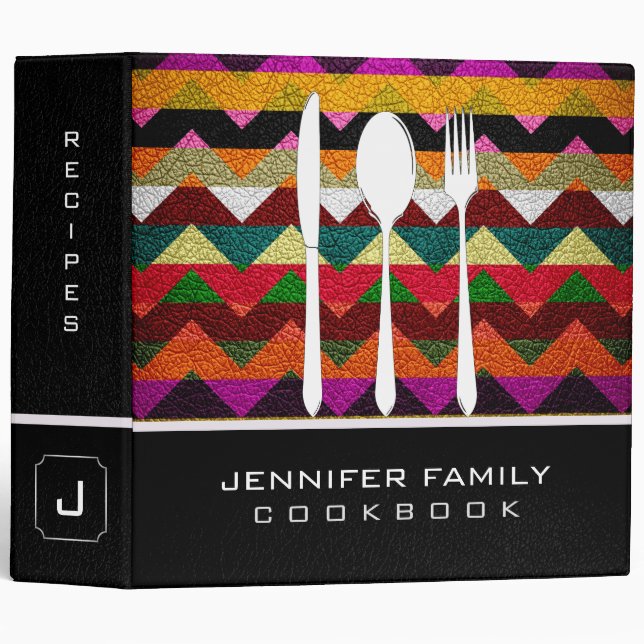 Retro Chevron Family Cooking Leather Look #12 3 Ring Binder (Front/Spine)