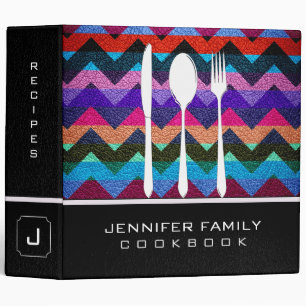 Retro Chevron Family Cooking Leather Look #14 3 Ring Binder