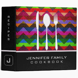Retro Chevron Family Cooking Leather Look #2 3 Ring Binder