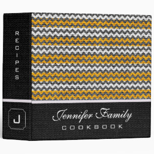 Retro Chevron Family Recipes Burlap Look #6 Binder