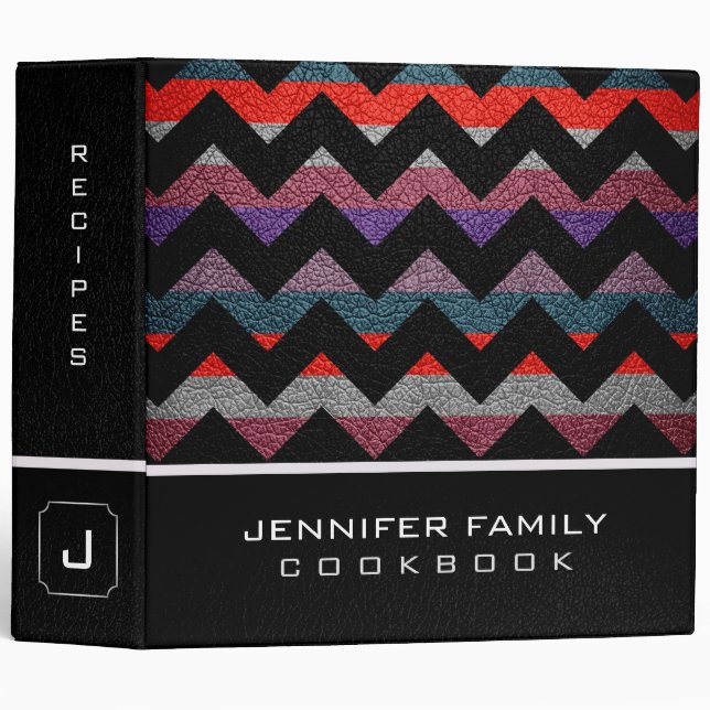 Retro Chevron Family Recipes Leather Look #6 3 Ring Binder (Front/Spine)