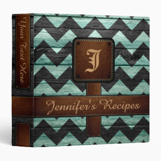 Retro Chevron Monogram Recipe #11 3 Ring Binder