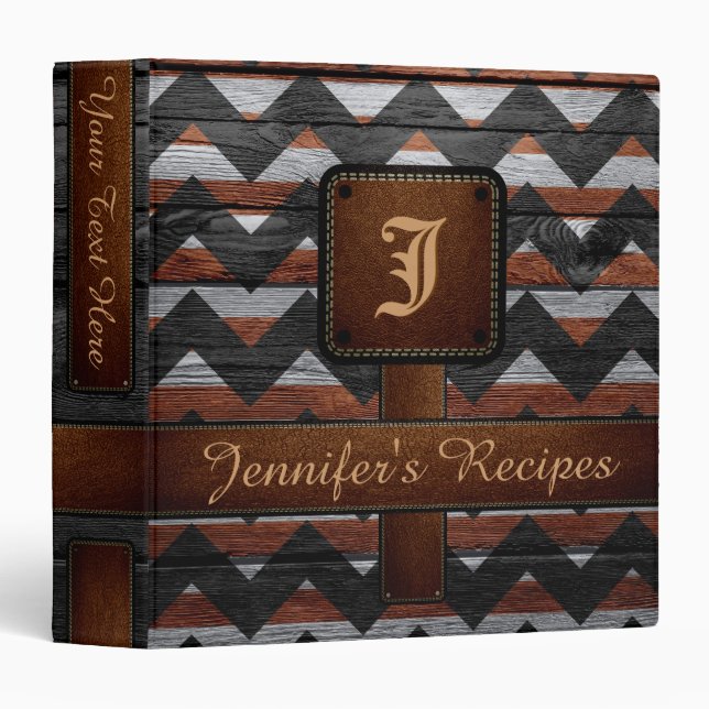 Retro Chevron Monogram Recipe #12 Binder (Front/Spine)