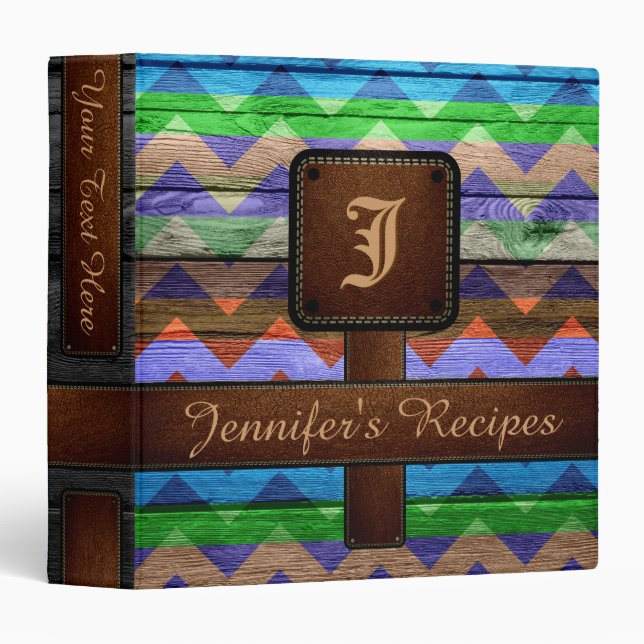 Retro Chevron Monogram Recipe #3 Binder (Front/Spine)