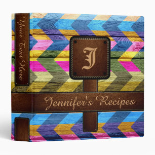 Retro Chevron Monogram Wood Recipe #5 Binder