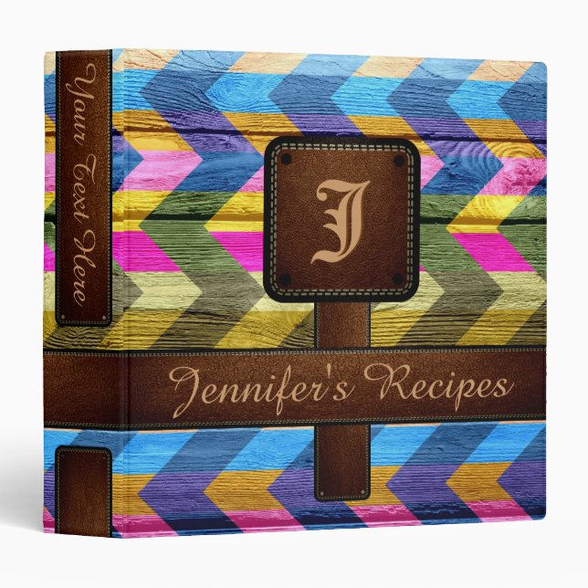 Retro Chevron Monogram Wood Recipe #5 Binder (Front/Spine)