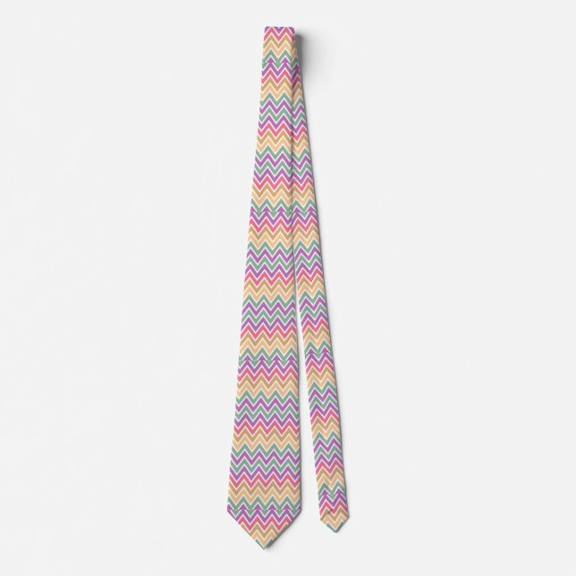 Retro Chevron Pastel Zig Zag Stripe Pattern Neck Tie (Front)