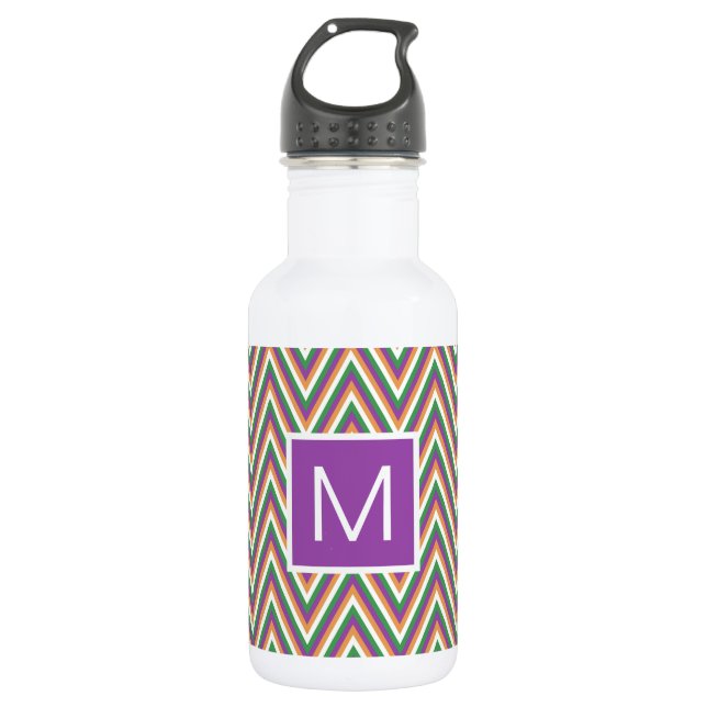 Retro Chevron Pattern Cool Monogram Stainless Steel Water Bottle (Front)