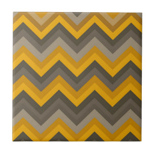 Retro Chevron Pattern Mustard Yellow Gray  Ceramic Tile