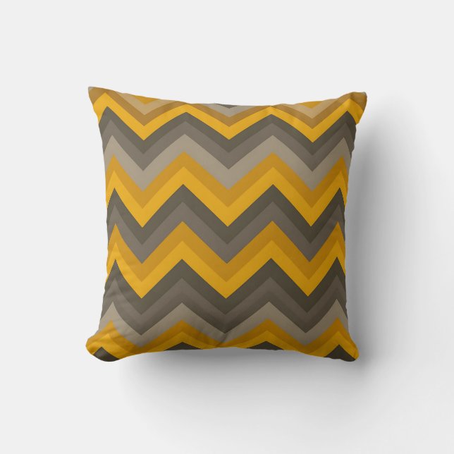 Retro Chevron Pattern Mustard Yellow Gray  Throw Pillow (Front)