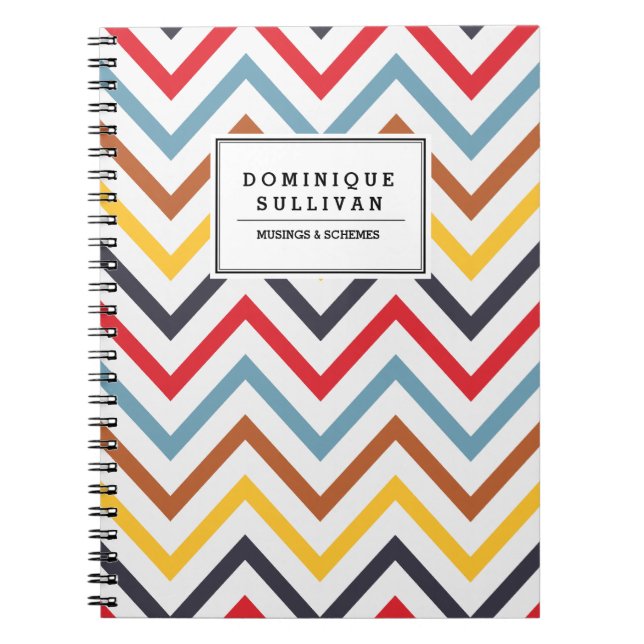 Retro Chevron Pattern Personalized Notebook (Front)