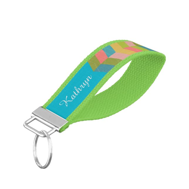 Retro Chevron Pattern Personalized Wrist Keychain (Angled Down)