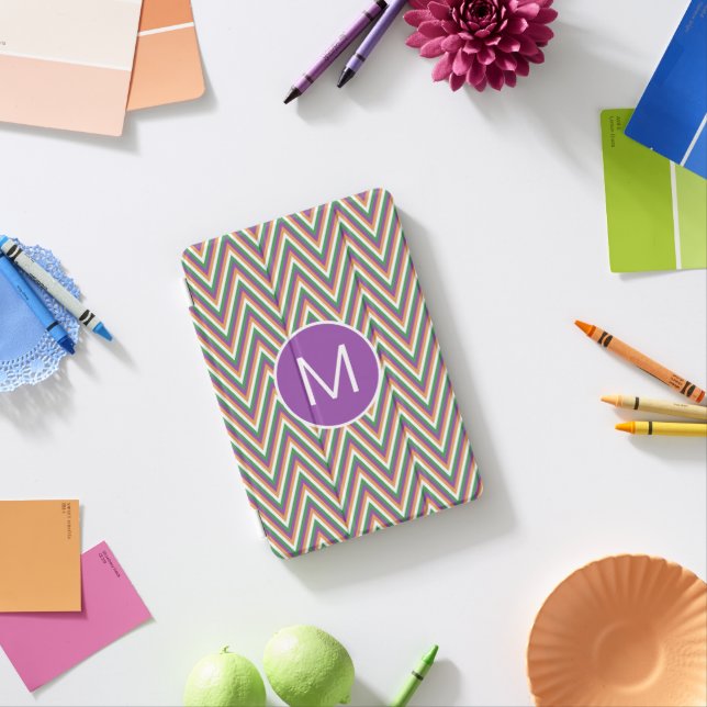 Retro Chevron Pattern Purple Monogram iPad Mini Cover (In Situ)