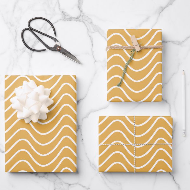 Retro Chevron Pattern Yellow Zigzag Wrapping Paper Sheets (Front)