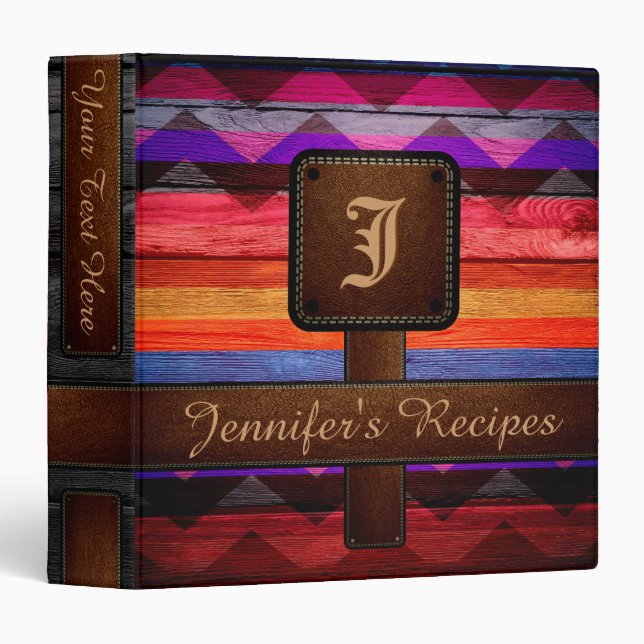 Retro Chevron Stripe Monogram Recipe #4 Binder (Front/Spine)