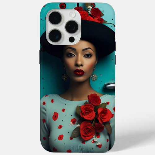 Retro Chic 1950s Style with Black Model iPhone 15 Pro Max Case