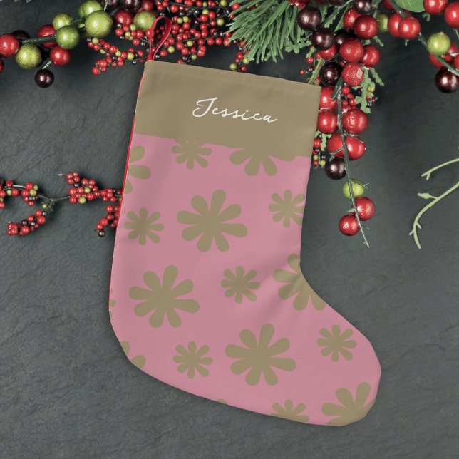 Retro Chic 70s 80s Pink and Gold Floral  Small Christmas Stocking (Creator Uploaded)