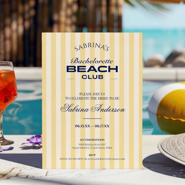 Retro Chic Beach Club Bachelorette weekend Invitation (Creator Uploaded)