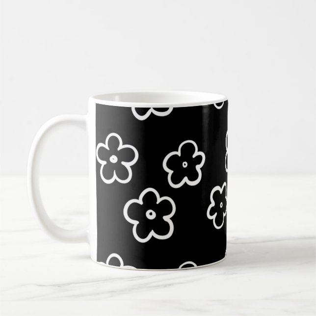 Retro Chic Black and White Floral Classic Y2K  Coffee Mug (Left)