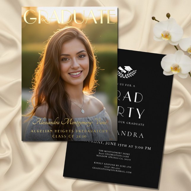 Retro Chic Black Gold Foil Graduation Party  Invitation (Creator Uploaded)