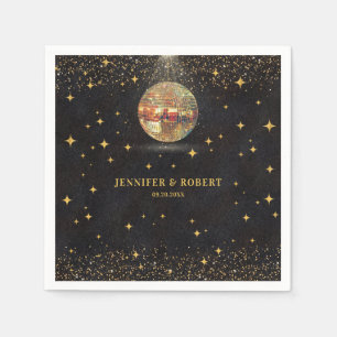 Retro Chic Black Gold Glitter Disco Balls Wedding Napkins