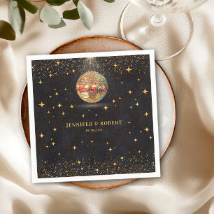 Retro Chic Black Gold Glitter Disco Balls Wedding Napkins