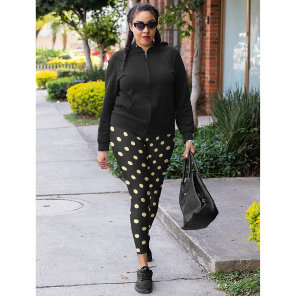 Retro Chic Black Gold Polka Dots Pattern Fashion Leggings