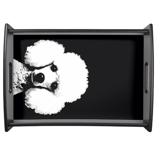 Retro Chic Black & White Aesthetic Pop Art Poodle Serving Tray (Front)