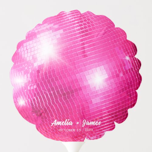 Retro Chic Bright Hot Pink Wedding Disco Balls Balloon