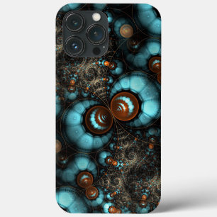 Retro Chic Brown Aqua Turquoise Fractal Pattern iPhone 13 Pro Max Case