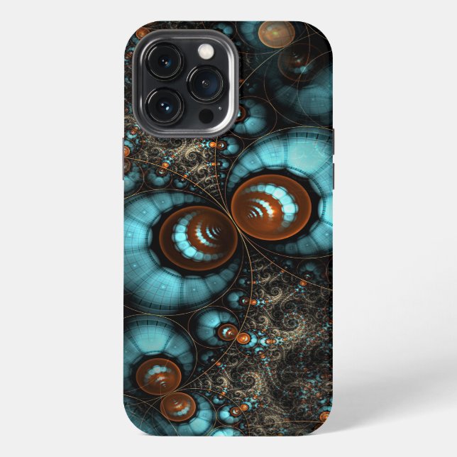 Retro Chic Brown Aqua Turquoise Fractal Pattern Iphone Case (Back)