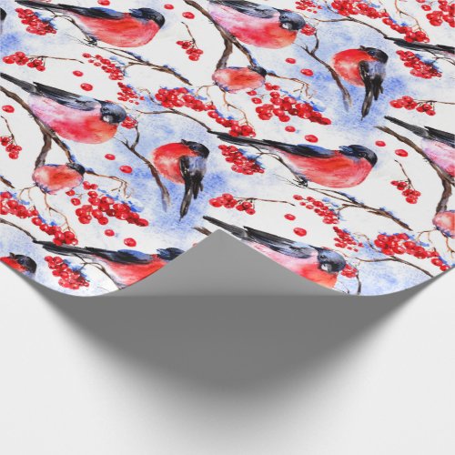 Retro Chic Christmas Bullfinch Birds Holiday Gift Wrapping Paper
