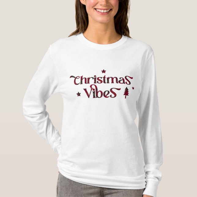 Retro Chic: Christmas Vibes on Traditional Tartan T-Shirt (Front)
