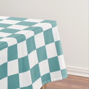 Retro Chic Cool Cadet Blue White Checkered Pattern Tablecloth