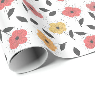 Retro Chic Coral and Lemon Vintage Floral Wrapping Paper