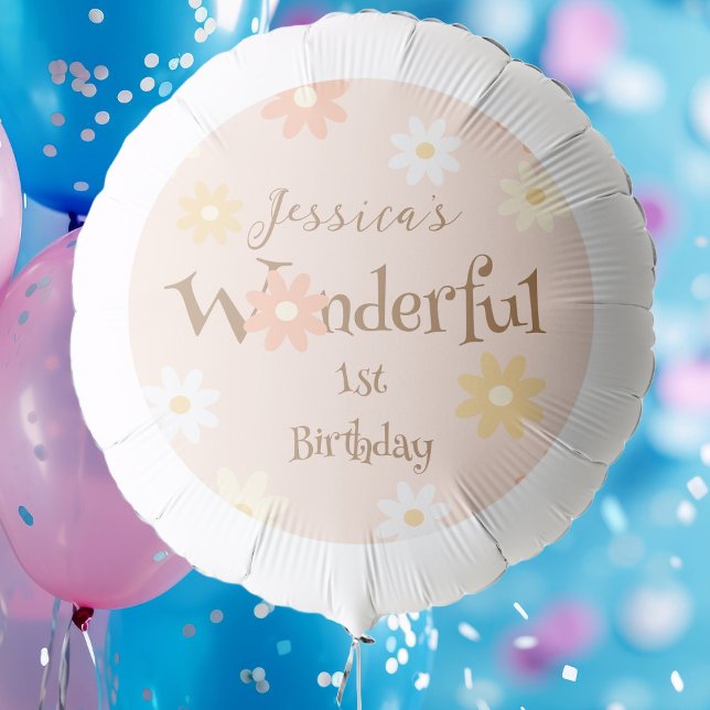 Retro Chic Daisy Flowers Onederful 1st Birthday Balloon (Creator Uploaded)