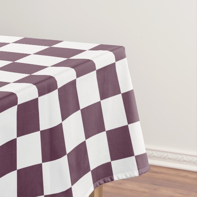 Retro Chic Dark Rose Pink White Checkered Pattern Tablecloth (In Situ)