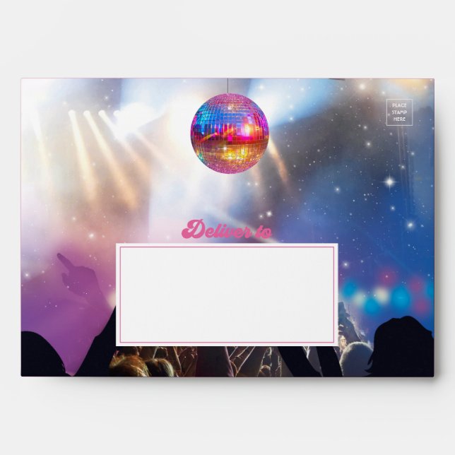 Retro Chic Disco Ball Pink Blue Glitter Wedding Envelope (Front)